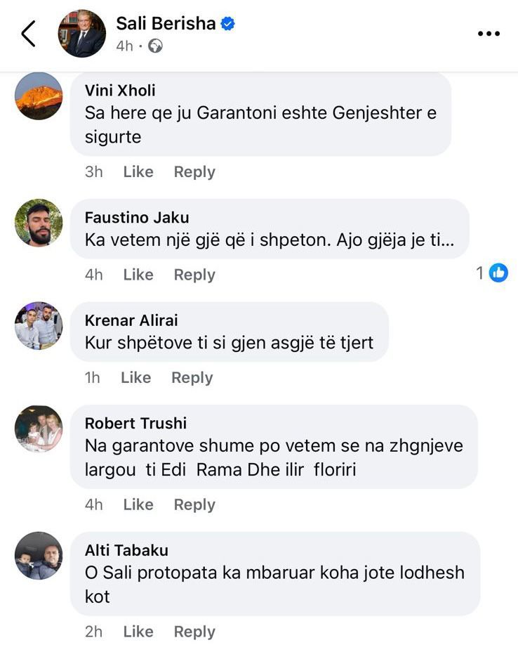 Pas reagimit të Veliajt, rrjeti zjen me komente negative kundër Sali Berishës: Plak i ndyrë, dogje Shqipërinë 30 vjet