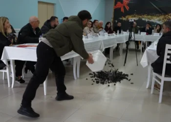 Protesta në Butrint, fermerët hedhin midhje gjatë mbledhjes së Këshillit Bashkiak