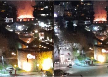 Përfshihet nga flakët një godinë në kalanë e Elbasanit, rrezikohen banesat ngjitur (FOTO)