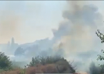 Zjarr i madh në afërsi të varrezave të Elbasanit, flakët i afrohen dhe banesave