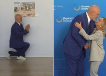 Videolajm/ Rama i ulet në gjunjë sërish Giorgia Melonit në konferencën për Ukrainën në Romë