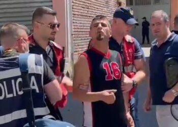 “Ti e ke vrarë?!”/ Autori i dyshuar i vrasjes së 52-vjeçares me pranga në duar dhe i rrethuar nga efektivët: Çne unë mo…