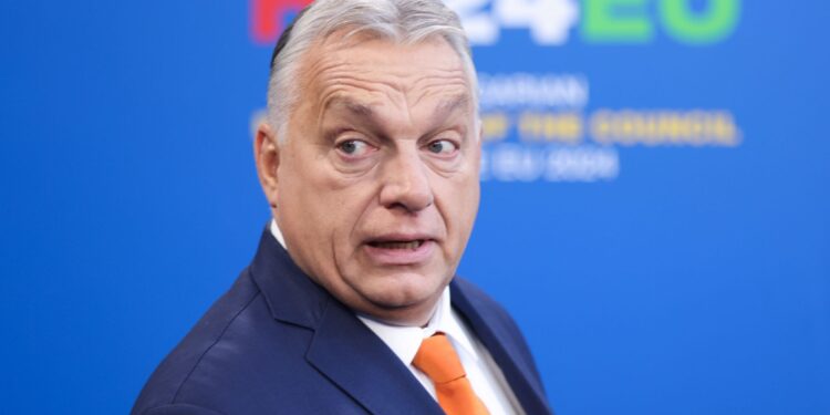 Victor Orban, Hungary's prime minister, arrives at a European Union summit in Budapest, Hungary, on Friday, Nov. 8, 2024. Prime Minister Viktor Orban kicked off Hungary's six-month EU presidency in July with uncoordinated diplomatic freelancing, which included a meeting with Russian President Vladimir Putin. Photographer: Akos Stiller/Bloomberg via Getty Images