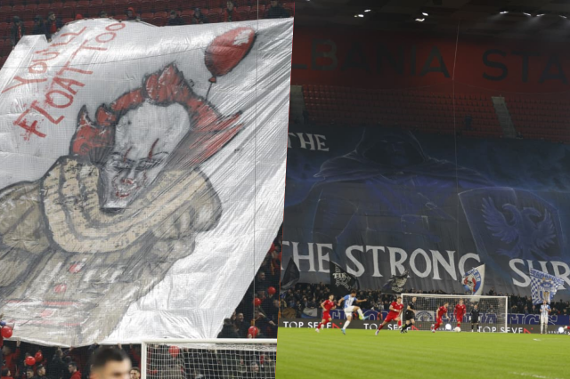 Koreografitë e tifozerive ndezin derbin  nga tullumbacet e kuqe tek mesazhi bardheblu në tribuna  FOTO 