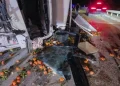 Kamioni i ngarkuar me agrume del nga rruga në aksin Levan-Tepelenë, lëndohet shoferi