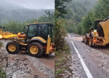 VIDEO-Shkaktohen problematika nga reshjet e shiut në qarkun e Shkodrës, bllokohet një pjesë e rrugës në aksin Ura e Shtrejtë–Prekal