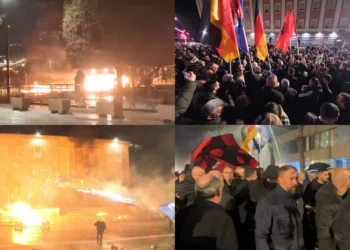 Molotovë dhe fishekzjarrë drejt Kryeministrisë, dy ministrive dhe selisë së PS, digjet automjeti i Policisë së Shtetit
