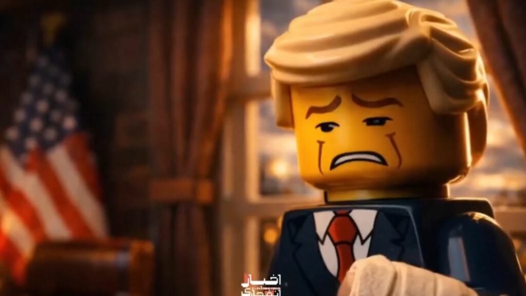 Animacione  Lego   boom online  forma e re e satirës digjitale shënjestron Trump