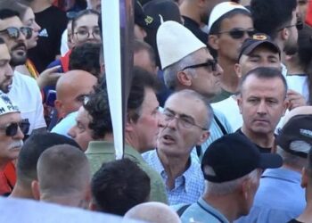 VIDEO/ Sali Lushaj dhe i biri provokojnë protestuesit me dy gishtat lart pas urdhrit të Berishës, qytetarët tentojnë t’i largojnë
