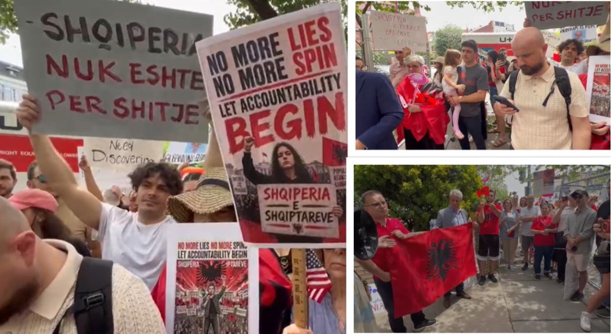 Zvërneci  Protestë edhe në SHBA  shqiptarët mblidhen para ambasadës në Uashington
