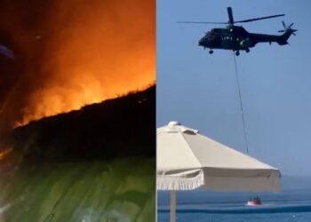 Zjarri në Palasë vijon prej mesnatës, ndërhyn edhe helikopteri për shuarjen e flakëve
