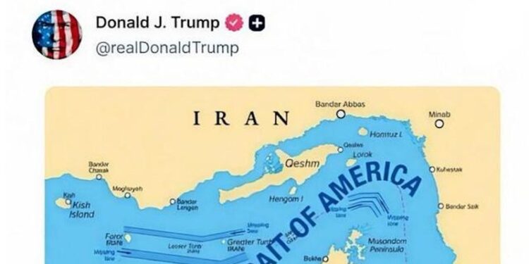 Trump publikon hartën ku Ngushtica e Hormuzit paraqitet si territor i SHBA-së -