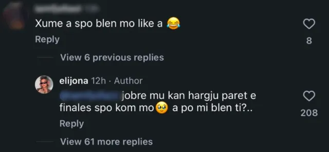 “A nuk po blen më klikime”, Elijona Binakaj i përgjigjet ndjekësit në mënyrë ironike