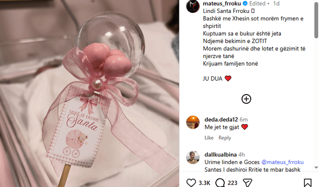 FOTO/ Mateus Frroku bëhet baba për herë të parë, vjen në jetë vajza e tij…