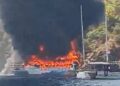 VIDEO/ Zjarri shkrumbon anijet turistike në Turqi, 115 personat në bord zhyten në det për të shpëtuar! Flakë e tym i zi, shikoni pamjet