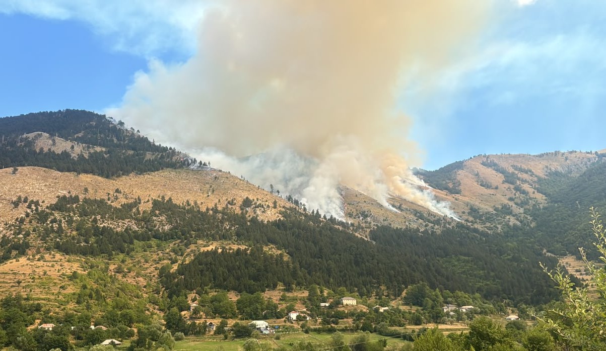 FOTO  Zjarr i madh në Parkun e Lurës  era përhap flakët me shpejtësi  Dhjetëra forca drejt vendngjarjes dhe 2 helikopterë nga ajri