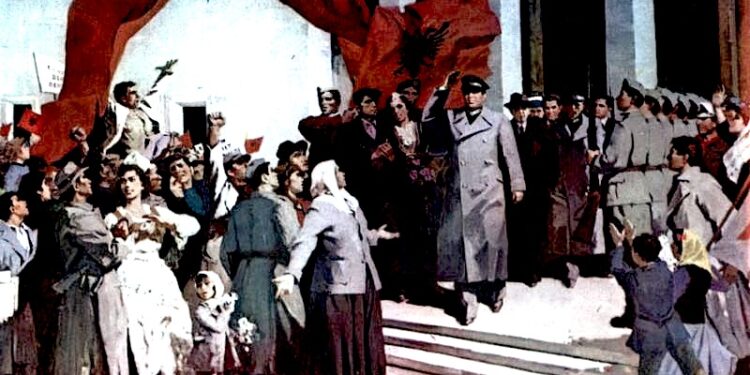 Pikturë nga Guri Madhi – Shpallja e Republikes 1946