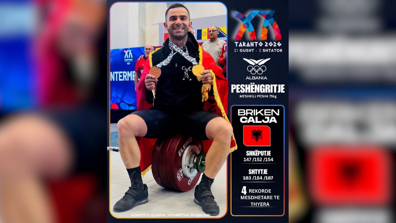 Begaj uron Briken Caljan për medaljen e artë në Taranto 2026  Një rekord i ri që na bën krenarë