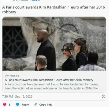 Kim Kardashian përfiton vetëm 1 euro dëmshpërblim pas grabitjes së bujshme në Paris