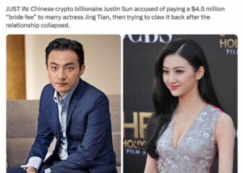 Justin Sun padit aktoren kineze dhe familjen e saj: Kërkon 4.5 milionë dollarët e dhënë për martesën, thotë se iu kërkuan 50 milionë për fëmijën