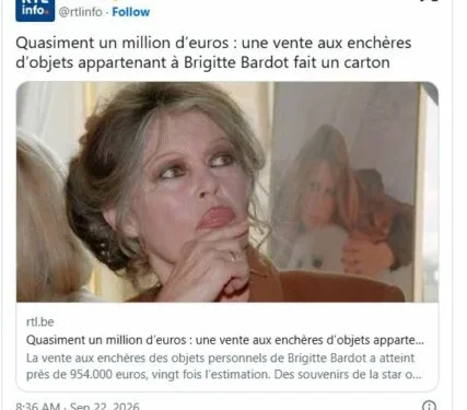 Ankandi i sendeve të Brigitte Bardot mbledh afro 1 milion euro, shumëfish mbi parashikimet