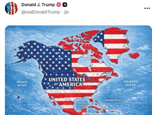 Trump publikon një hartë që tregon Meksikën, Kanadanë dhe Groenlandën si pjesë të SHBA -