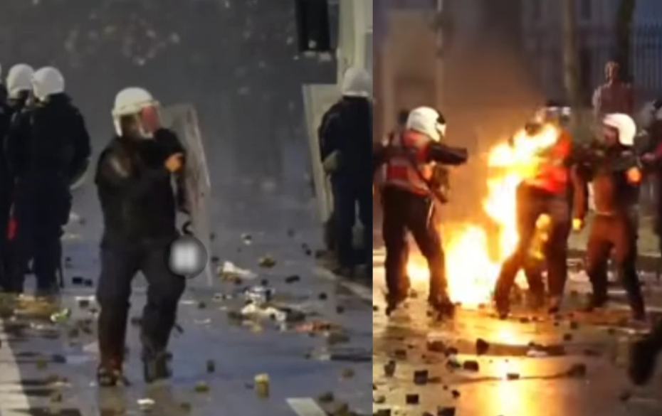 Video  Molotovët e protestuesve djegin policin  pamje të rënda 