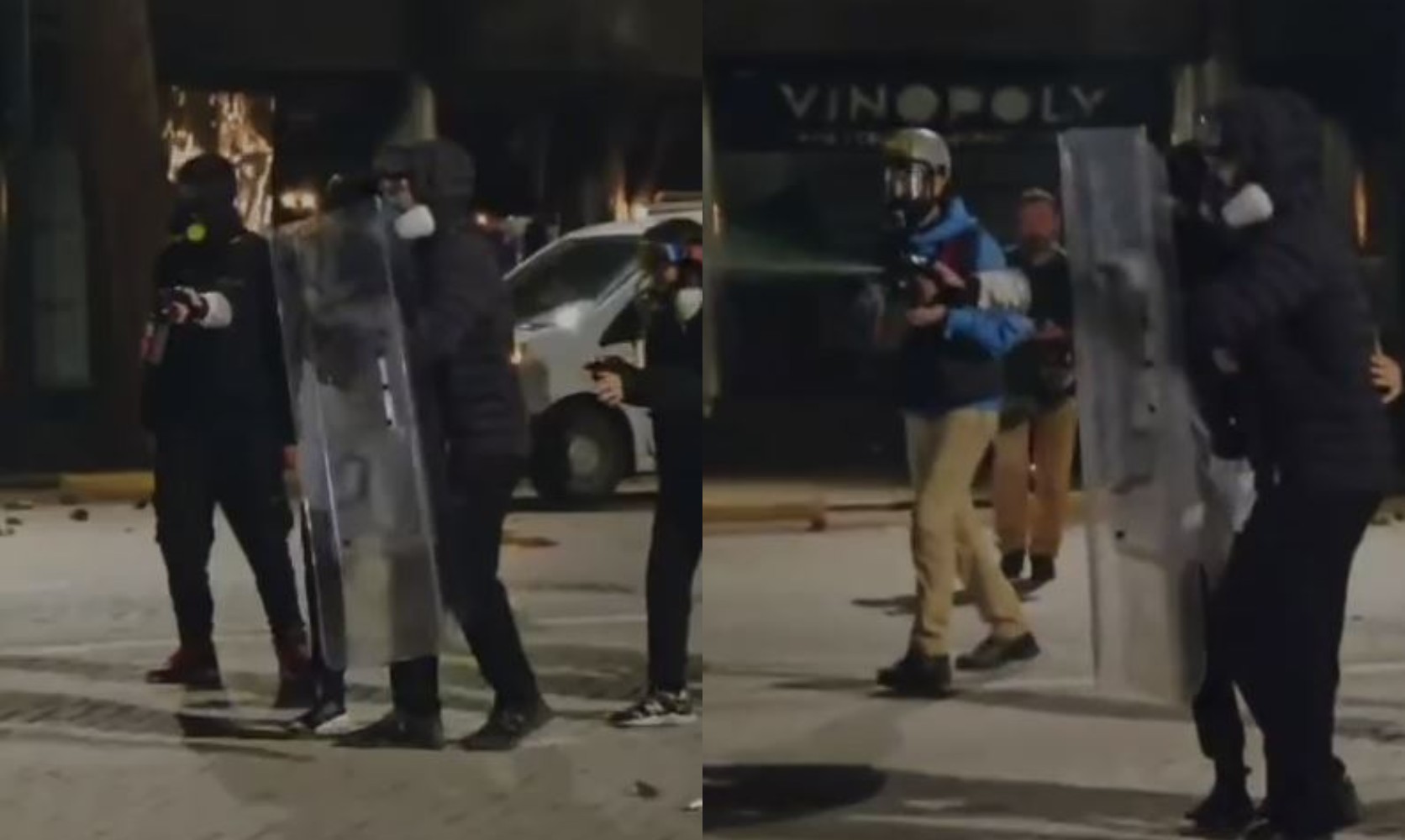 VIDEO   Përplasjet te Kryeministria  Protestuesit i marrin policit mburojën dhe spërkatësin me piper
