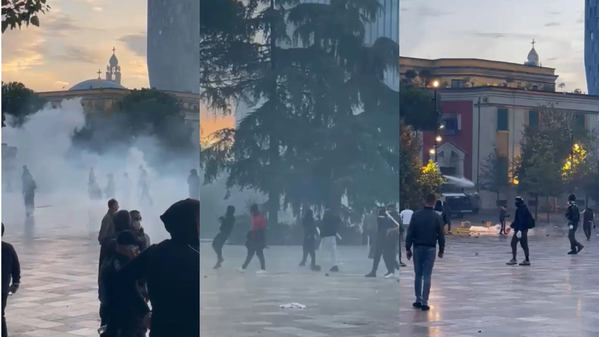 Situatë e tensionuar  Përplasje mes policisë dhe protestuesve në sheshin Skënderbej   breshëri  fishekzjarrësh në drejtim të efektivëve