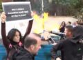 Protestuesit i vënë flakën koshit të mbeturinave pranë hyrjes së Ministrisë së Arsimit, Policia e pozicionuar në rrugicë