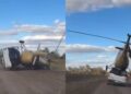 Kamionçina përmbyset gjatë transportit të një helikopteri ushtarak në Rusi (VIDEO) -
