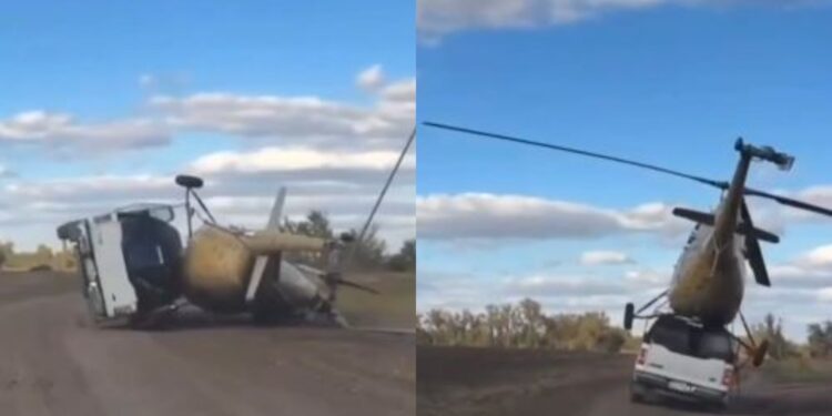 Kamionçina përmbyset gjatë transportit të një helikopteri ushtarak në Rusi (VIDEO) -