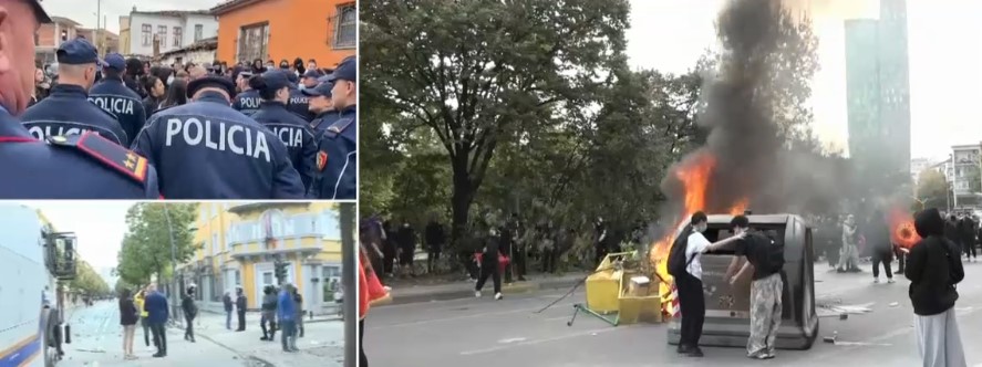 Protestuesit nuk kursejnë as kioskat e biznesit  i shkatërrojnë dhe grabisin  Pajisjeve u vënë flakën  Policia shoqëron disa persona