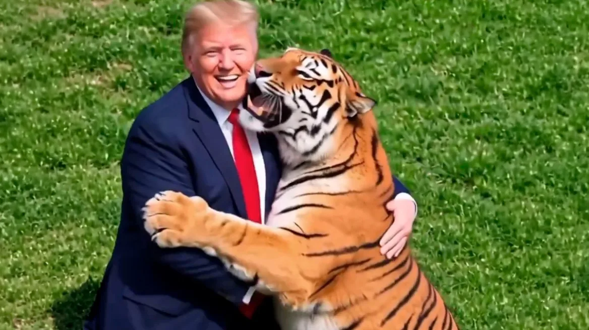 Trump shpërndan videon me inteligjencë artificiale  shfaqet i përqafuar me një tigër  Shkakton reagime